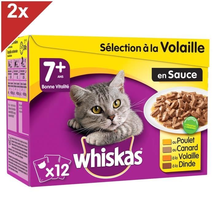 WHISKAS 24 Sachets fraîcheur sauce sélection volaille chat senior 100g (2x12)