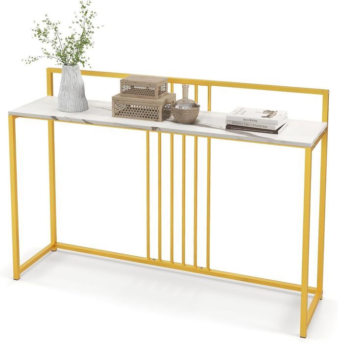 giantex console meuble entrée 1 etage- imprimée marbre doré- table console scandinave pour salon- cadre en métal- 120x 32x 89cm