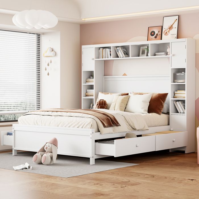 DRIPEX Lit double en bois 140×200cm avec espaces de rangement 