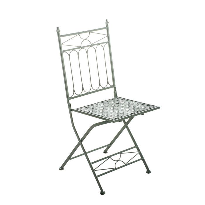 Chaise pliable de jardin terrasse balcon design rustique en fer forge vert vieilli 10_0003863