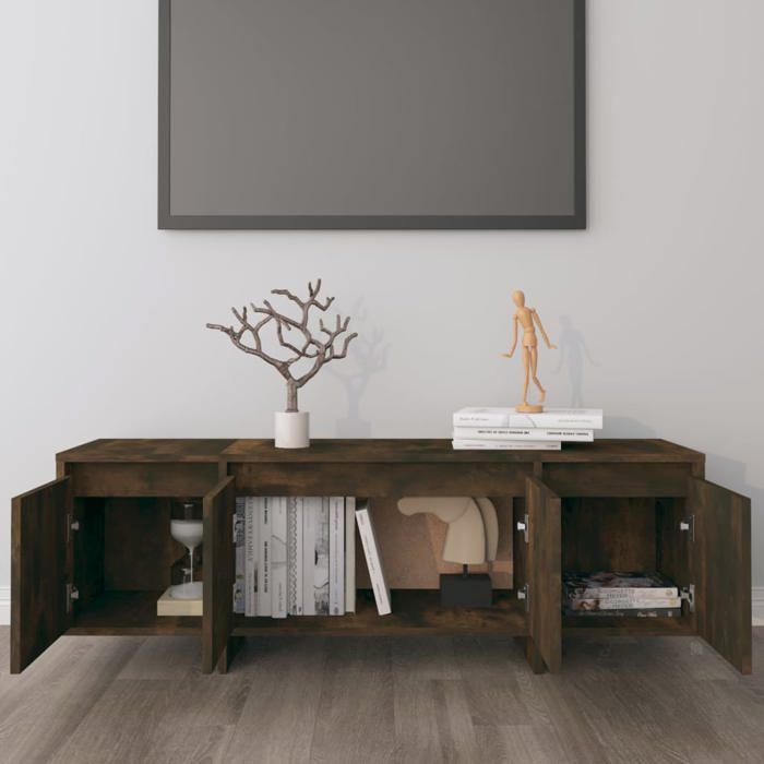 Meuble TV - Banc TV - Table TV - Chêne fumé - 120x30x405 cm - bois dingénierie T238