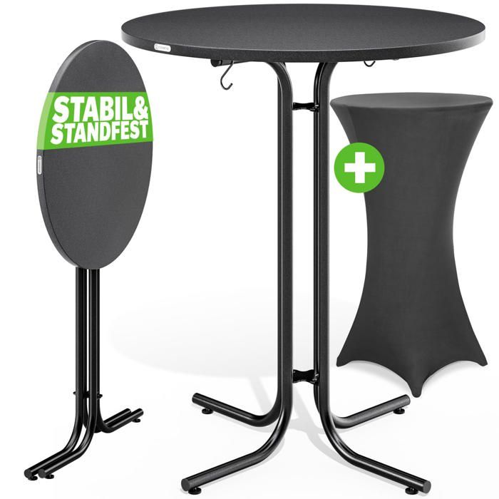 Table Haute Pliable 110cm Casaria Avec Housse Noire - Pour Bar, Jardin, événements