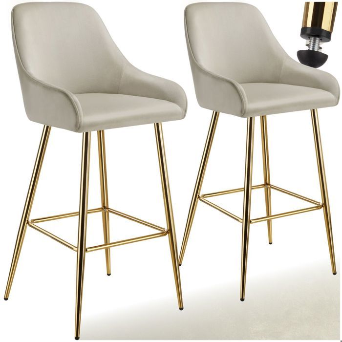 Tabouret de bar - TECTAKE - Lot de 2 tabourets AVANE avec aspect velours avec dossier rembourré 485 x 57 x 108 cm - Beige
