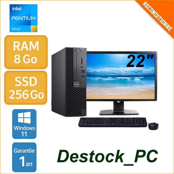 PC Reconditionné avec Écran : Dell 3050 SFF – 8Go – SSD 256Go – Windows 11 Pro – Idéal Bureautique