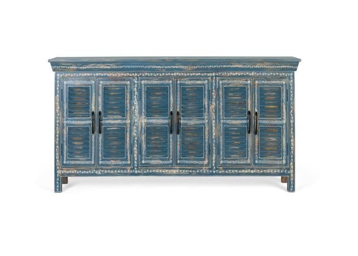 Sideboard 6 Portes - Giner y Colomer - Bois de Manguier - Bleu - 184x76x36 cm Sideboard 6 Portes - Giner y Colomer - Bois de Manguier - Bleu - 184x76x36 cm