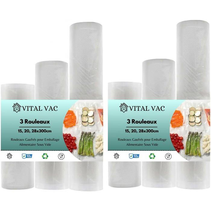 Lot 2 Rouleaux Sacs Sous Vide 28 Cm X 3 M – Sacs Universels Compatibles Toutes Machines, 6 M Au Total