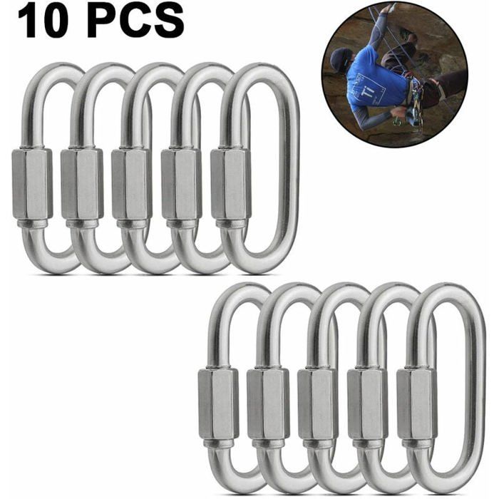 8 Mousquetons D-Shape En Acier Inoxydable 304 – Vis De Verrouillage, Capacité 227 Kg, Pour Outdoor, Hamac, Sac à Dos