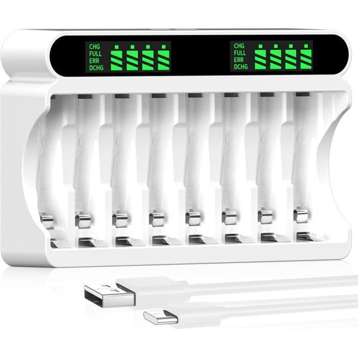 Chargeur Piles Intelligent 12 Slots - Pour AA/AAA Rechargeables - USB-C, Charge Rapide 2h - Indicateur LED - 4