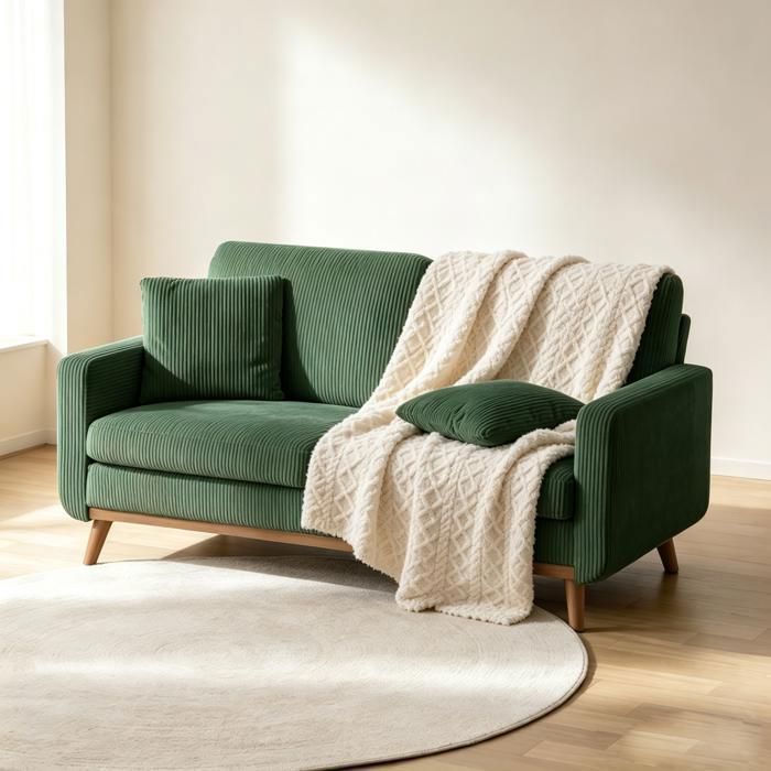 Canapé 2/3 Places 172x84x86cm en Velours Côtelé 2 coussins compris Vert Naturel