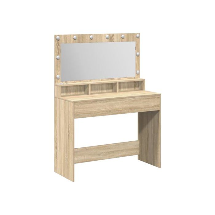 Coiffeuse moderne - vidaXL - 100x41x135 cm - Chêne Sonoma - Bois dingénierie - Miroir lumineux - Rangement intégré