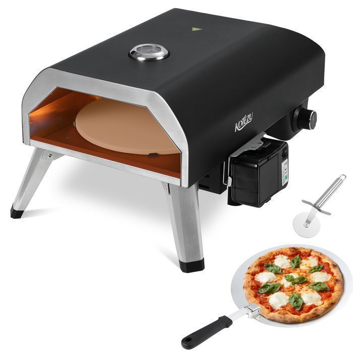 KOTEZU Four à Pizza Gaz 12 Pierre Rotative Auto 44 kW Thermomètre