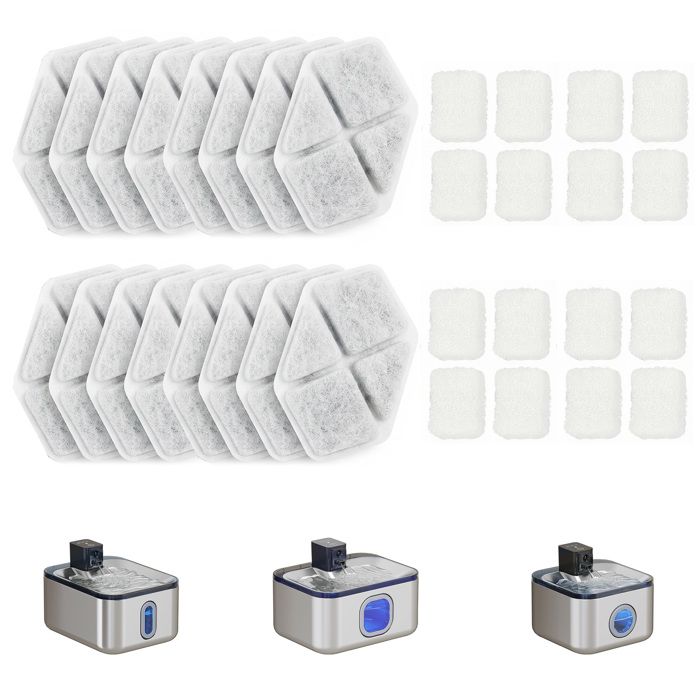 Meilleurs prix pour 16 pcs Filtre Fontaine Eau Chat - PawHut - Triple Système de Filtration coton PP charbon actif et résine échangeuse dions Blanc