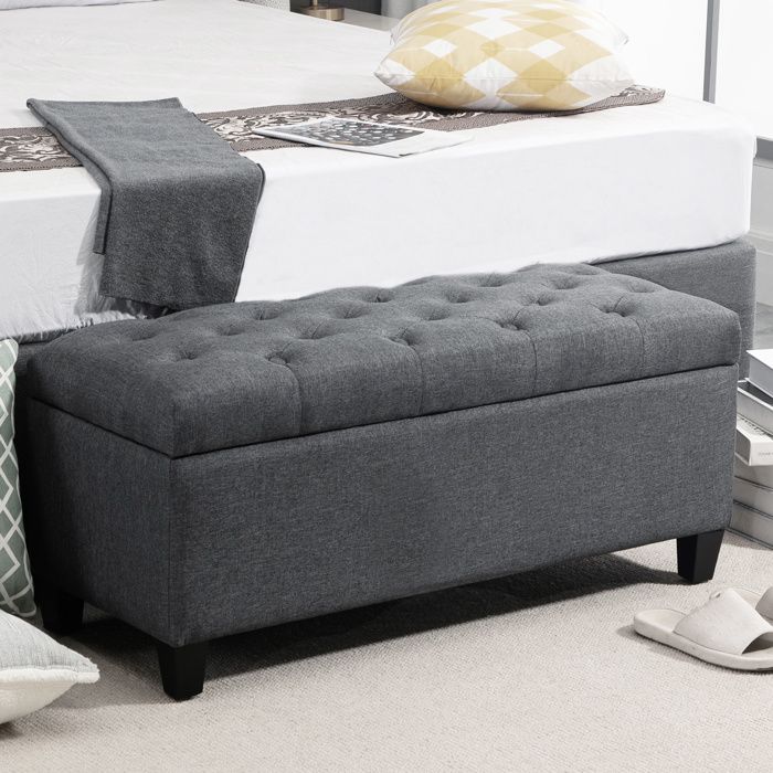 Banc de rangement pouf salon bout de lit coffre de rangement pour salon chambre entrée 100 x 40 x 44 cm gris foncé
