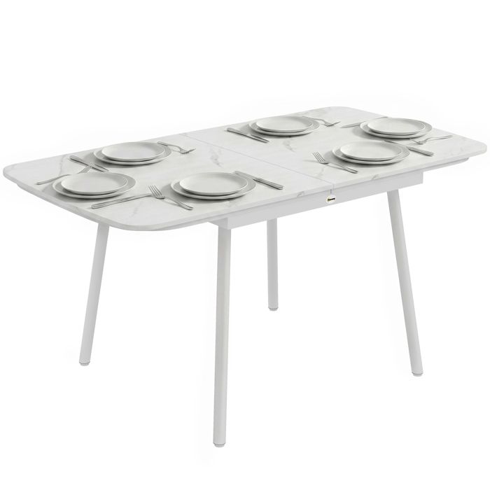 Table de jardin - table à manger - Outsunny - pour 4-6 personnes rectangulaire pieds réglables - métal - 140x80x75cm - blanc