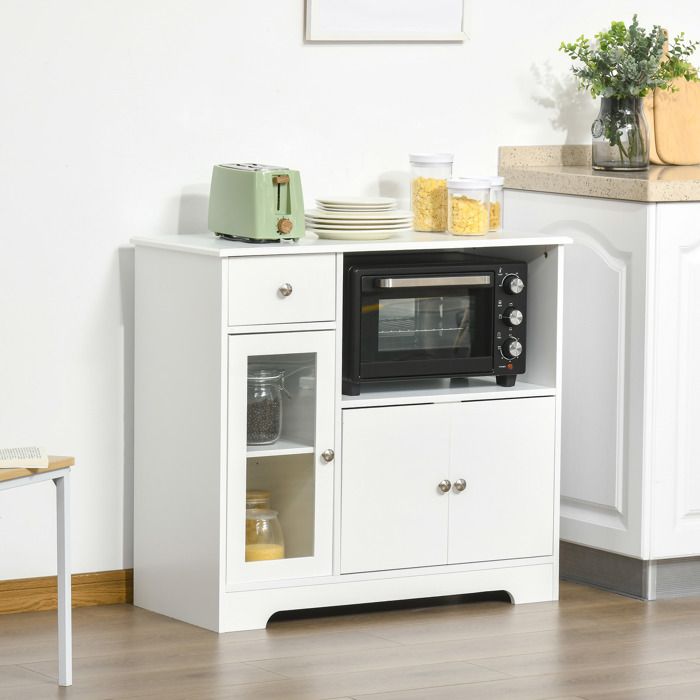 MOTHINESSTO1062-Meuble micro-ondes buffet cuisine armoire de rangement pour cuisine salle à Manger 90 x 40 x 82 cm verre trempé