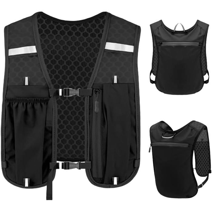 Gilet hydratation trail - Unbrand - Respirant - Poche arrière 1 5L - Bandes réfléchissantes - Léger - Poches zippées