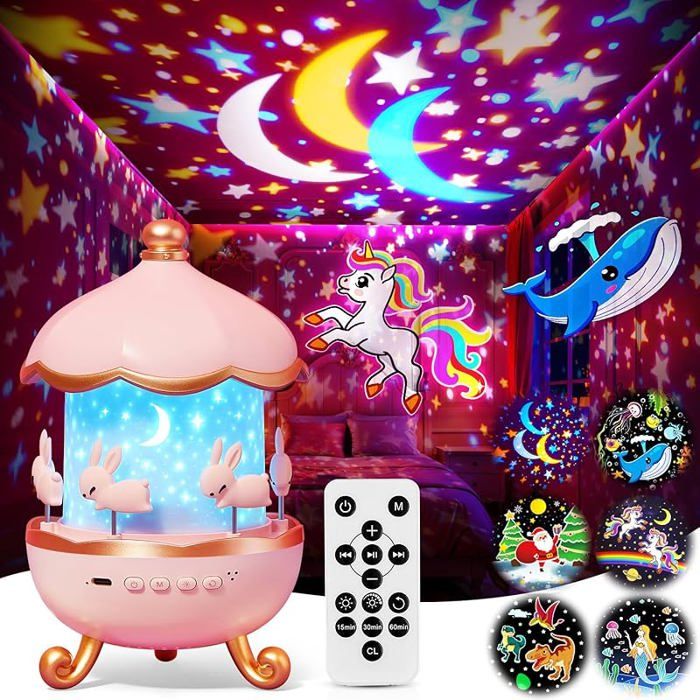 Veilleuse projecteur étoiles pour enfants machine à bruit blanc projecteur de veilleuse pour bébé rotation à 360 ° 6 VEILLEUSE