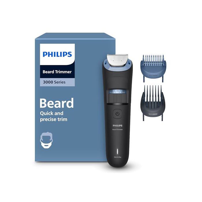 Tondeuse à Barbe Série 3000 Lames en Métal Auto affûtées 40 Hauteurs de Coupe Réglables Sabot Lift et Trim 100% Étanche