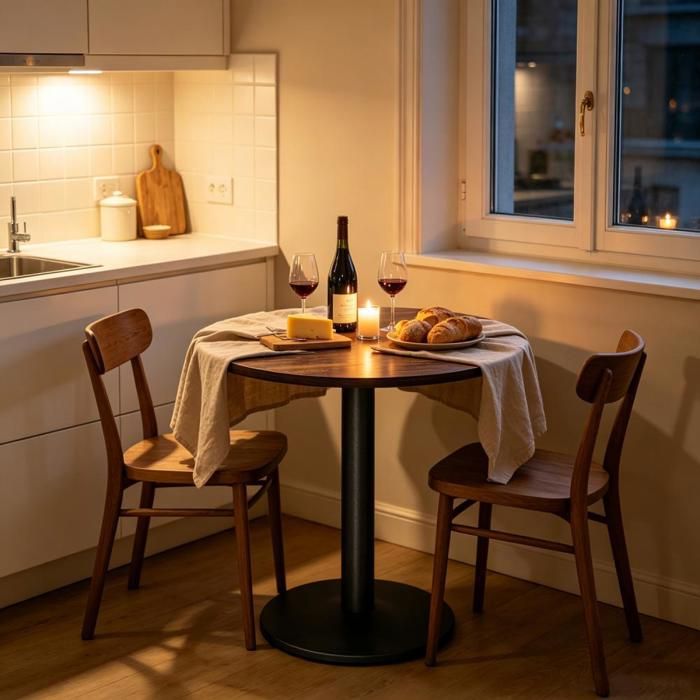 PIPIPOXER Table à manger ronde plateau imitation bois table repas cuisine petit espace style vintage Meubles pour Salon 60x60x75