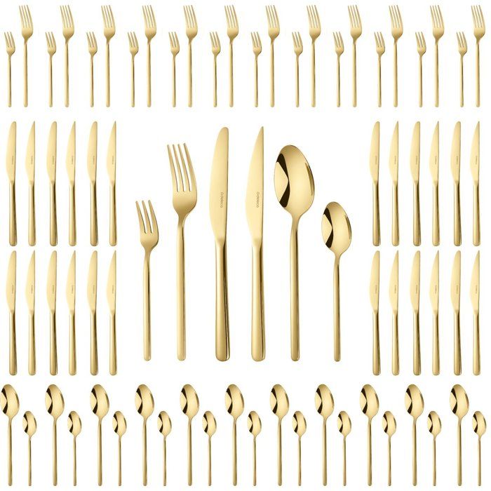 Deleca Ménagère Amor 72 Pièces Inox Doré 18/0 Service de Table pour 12 Personnes Couverts Élégants Lave-Vaisselle