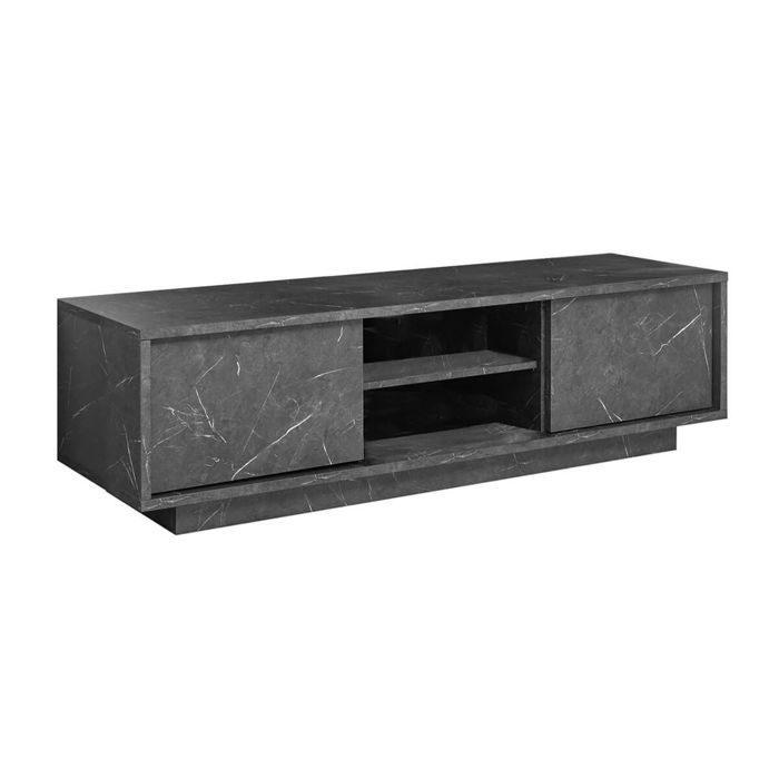 PIRALIA - Meuble TV 2 Portes Aspect Marbre Gris Anthracite PIRALIA - Meuble TV 2 Portes Aspect Marbre Gris Anthracite