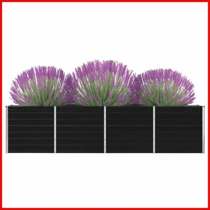 Jardinière en Acier galvanisé Anthracite - ASHATA - 320x40x77 cm - Grande contenance - Rectangulaire