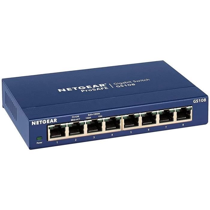 GS108) Switch Ethernet 8 Ports RJ45 Métal Gigabit (10-100-1000), switch RJ45,  Protection ProSAFE, Positionnement sur un bureau A8 - Cdiscount Informatique