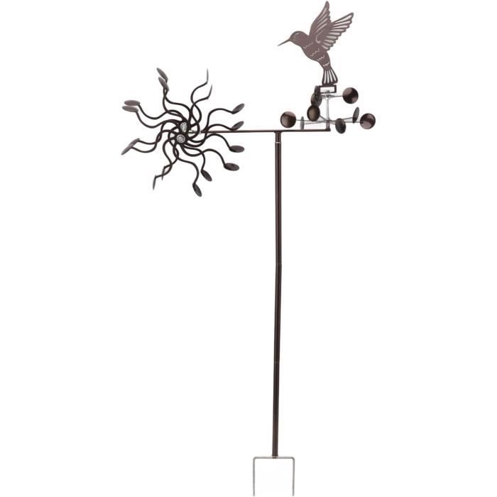 Moulin à Vent Colibri En Fer - Décoration Jardin Extérieur - Pour Pelouse, Terrasse Ou Balcon