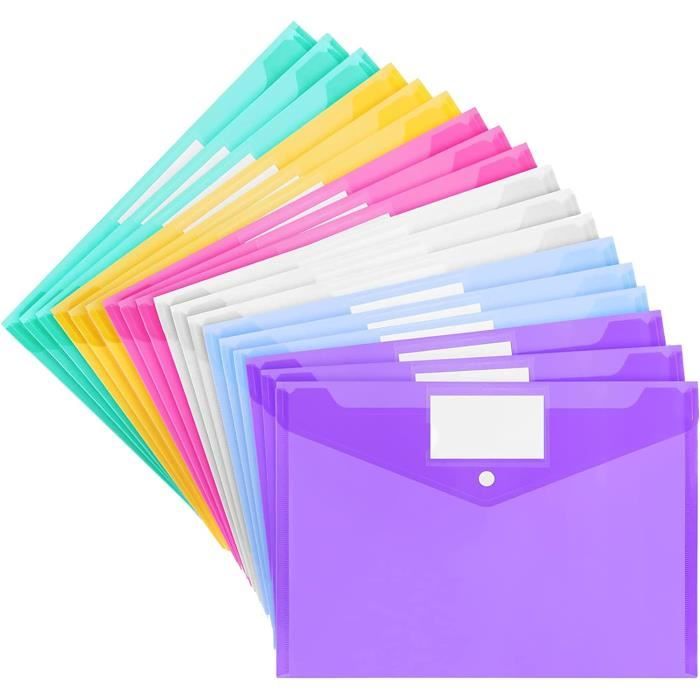 Set De 10 Pochettes Plastique A4 Avec étiquette - 5 Couleurs, Imperméable, Pour Bureau, école, Organisation
