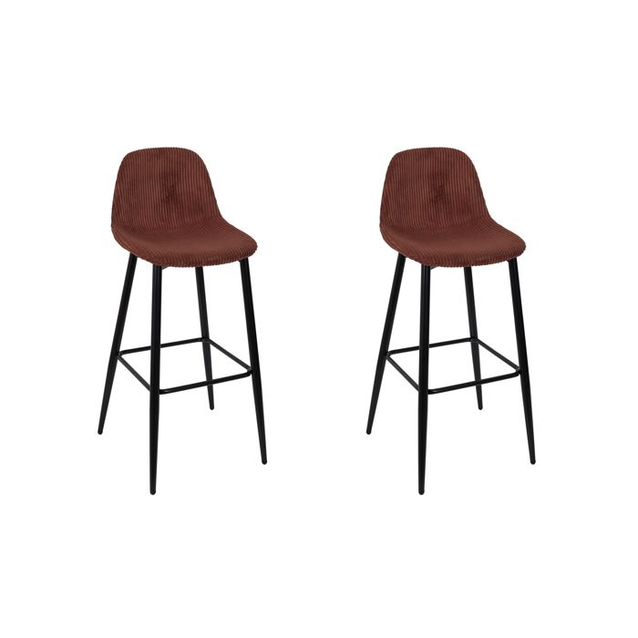 Lot de 2 Chaises de Bar - HOME DECO FACTORY - Scott Terra - Côtelé - Orange et Noir