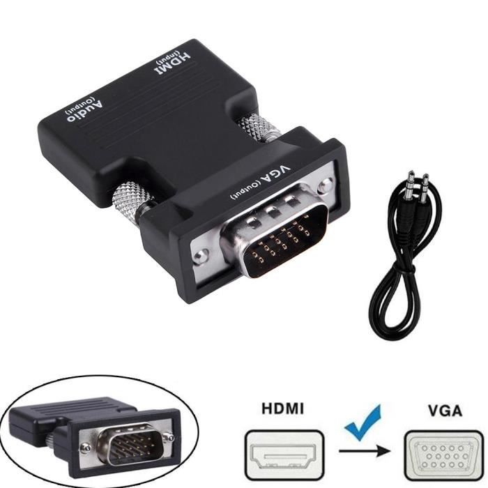 Adaptateur convertisseur 1080P HDMI femelle vers VGA mâle + câble audio  Dongle 3,5 mm stéréo yk317