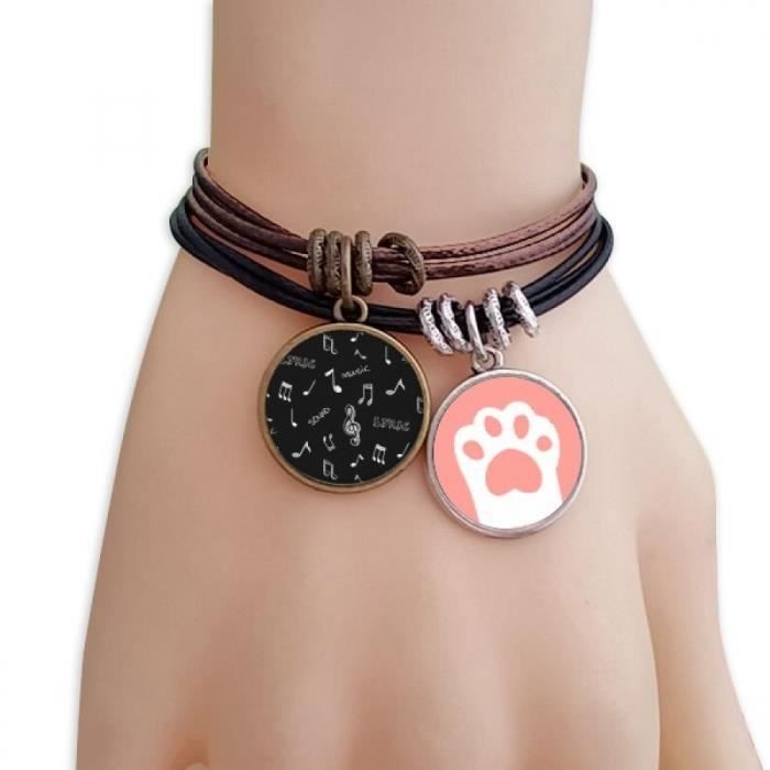 Notes De Paroles De Chansons Et Blanc Noir Deux Chats Bracelet Cuir Corde Bracelet Ensemble