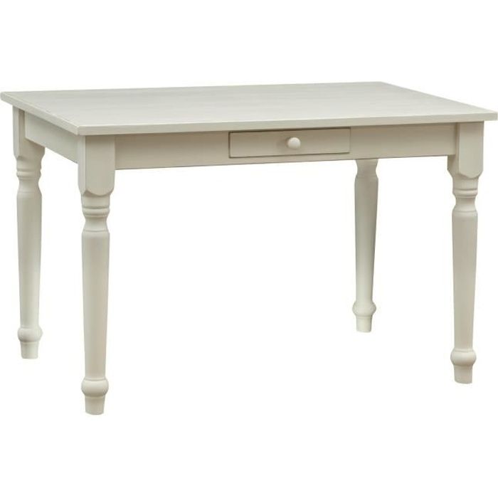 table à rallonge style champêtre en tilleul massif, finition blanche antique l120xpr80xh80 cm - l4086-b