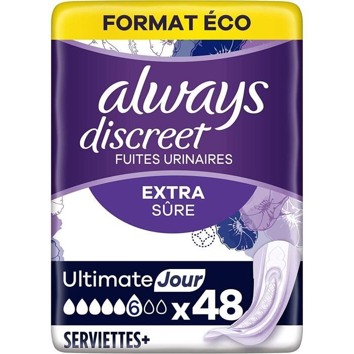 Discreet Extra Sûre 48 Serviettes Incontinence pour Femme, Ultimate