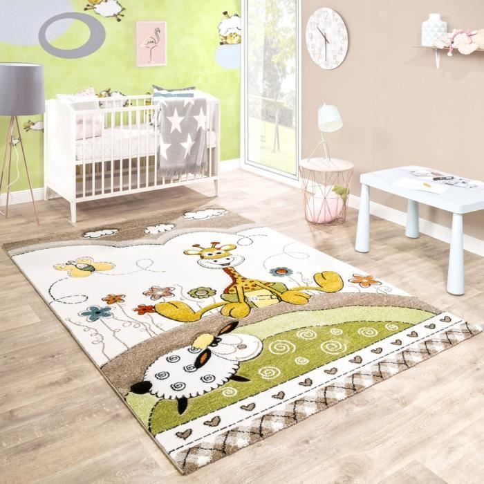 Tapis Pour Enfants Chambre D Enfant Contours Decoupes Bebe Girafe Beige Creme Couleurs Pastel 80x150 Cm Cdiscount Maison