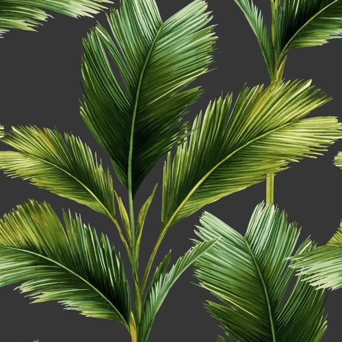 Kailani Feuille Papier Peint Charcoal / Vert Belgravia 59115 - Feuilles de palmier