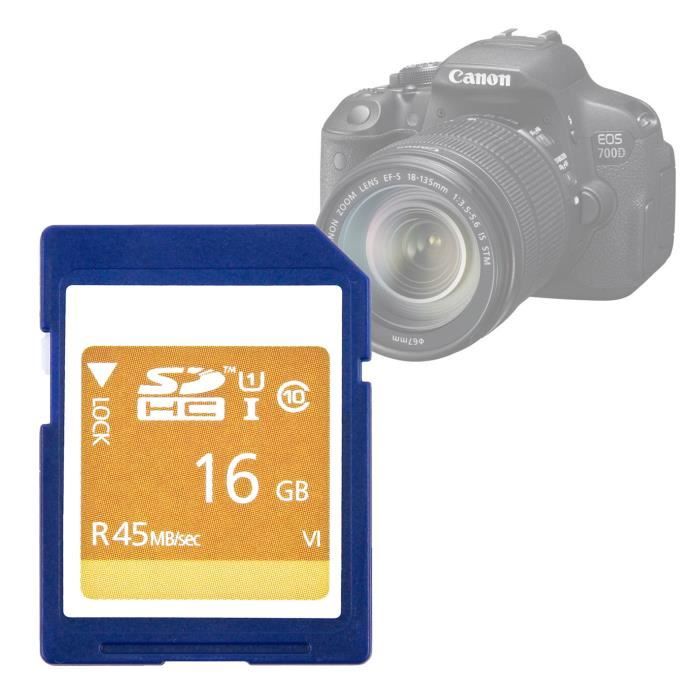Carte mémoire SDHC 16GB pour Canon EOS 700D, 1200D, 100D et EOS 7D MARK