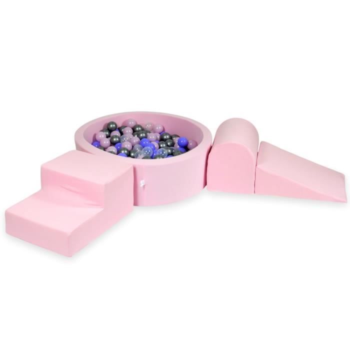 KiddyMoon Aire De Jeux En Mousse Avec Rond Piscine À Balles (300 Balles) Fosses À Boules Pour Enfants Jouets Parcours Obstacles, Fabriqué En UE, Rose :Rose Poudre/Perle/Transparent