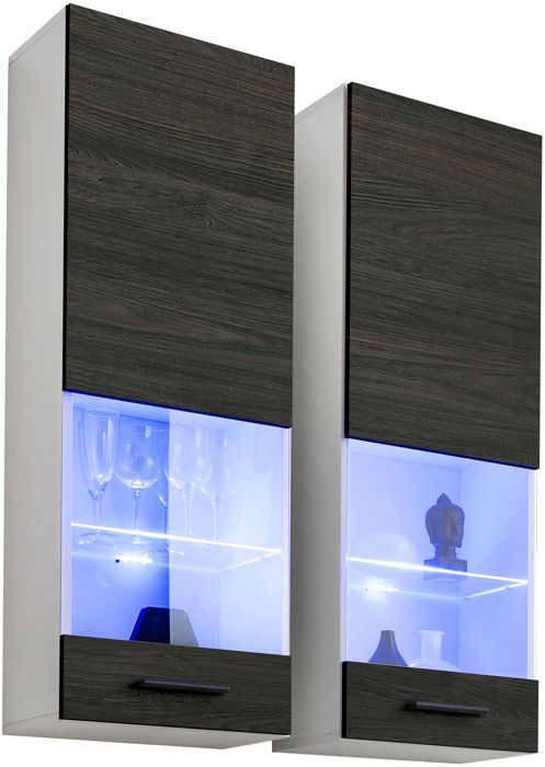 vitrine t51 extreme furniture - led bleues - carbone mat & blanc - façades en bois mat - l40cm x h120cm x p29cm