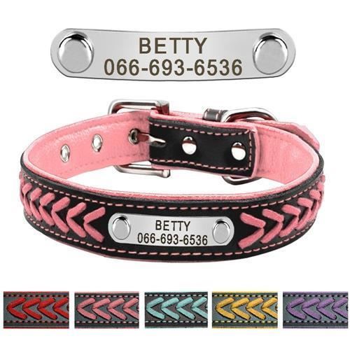 Laisses Colliers Collier Pour Chien En Cuir Personnalise Grave Sur Mesure Chiot Chat Chien Plaque Type Rose M Cdiscount