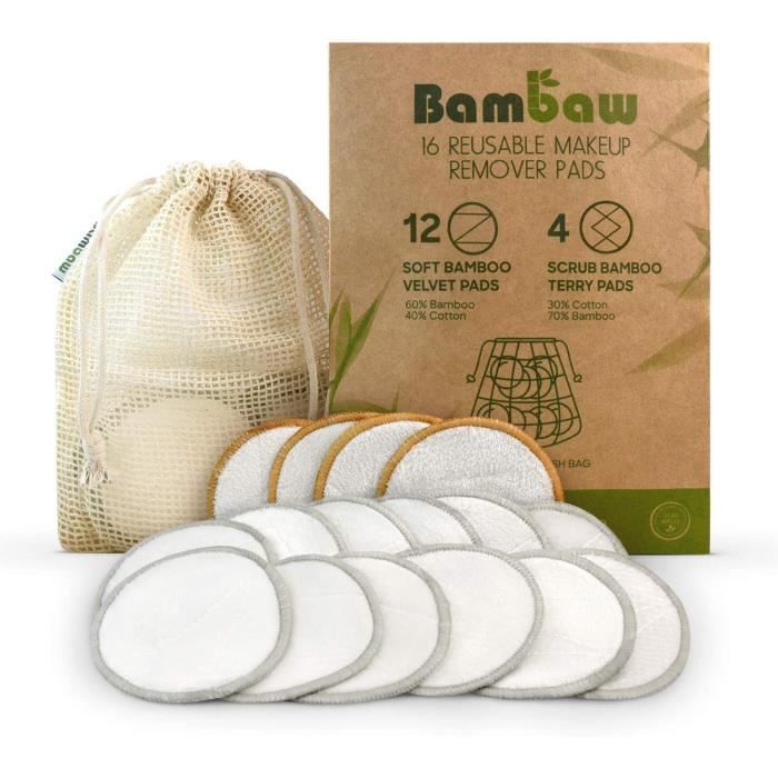 16 disques démaquillants bambou Disque démaquillant lavable bio Bambaw Lingette Démaquillante Lavable Coton Demaquillant Lavable Pads Démaquillant Réutilisable Tous types de peau 
