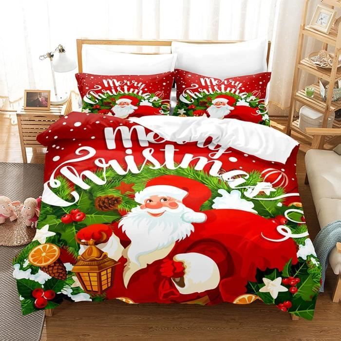 Parure de lit Père Noël avec housse de couette 220x240cm imprimée en 3D