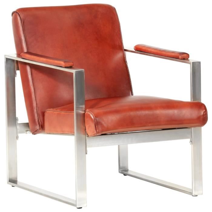 fauteuil de relaxation en cuir de chèvre véritable - bon - style industriel - marron