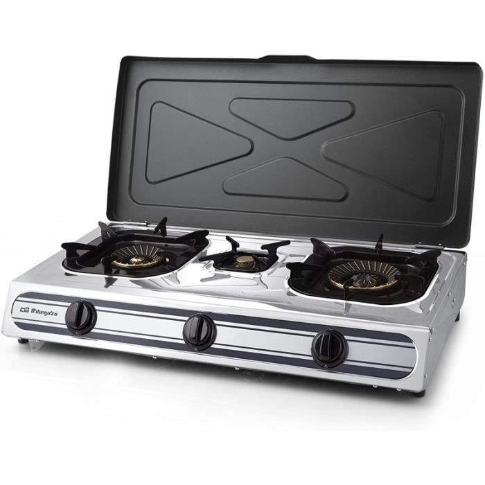 Suinga Cuisinière à gaz butane ou propane en acier inoxydable Orbegozo FO3510, intérieur et