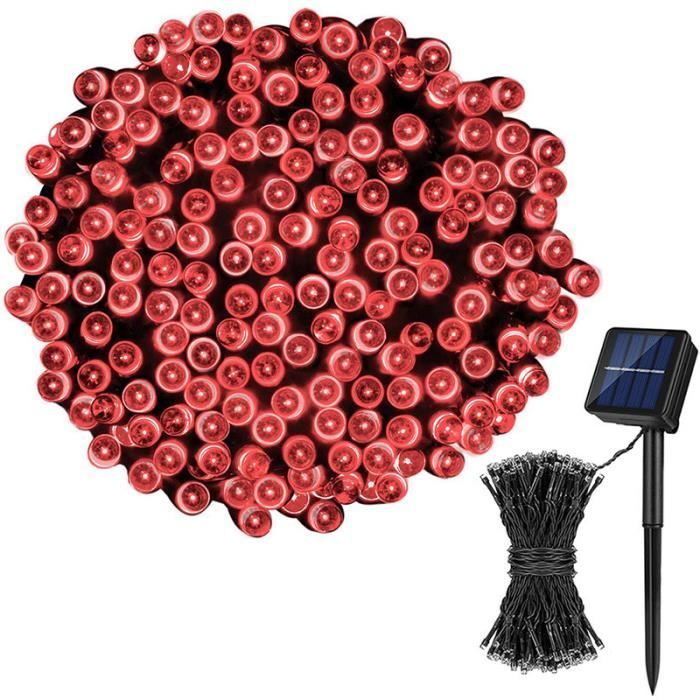 7m 50leds rouge guirlande lumineuse solaire à 300led, imperméable, 8 modes, 32m, luminaire décoratif'extérieu
