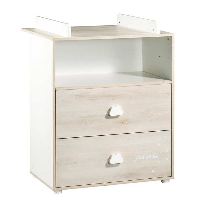 Commode à langer - Babyprice - Smile - Hêtre - 2 tiroirs - 1 niche - En bois