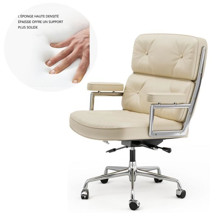 furgle fauteuil de bureau cuir éponge haute densité aluminium ergonomique hauteur réglables 68 x 76 x 88 - 98 cm beige