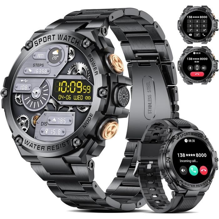 LIGE Montre Connectée Homme Avec 800 MAh Grande Batterie 1,85″ HD Cadran Rond Bluetooth Appels Smartwatch Homme Pour IOS Android,Pedometro,Calorie, 100+ Modes Sport,Cadran DIY,argenté Acier