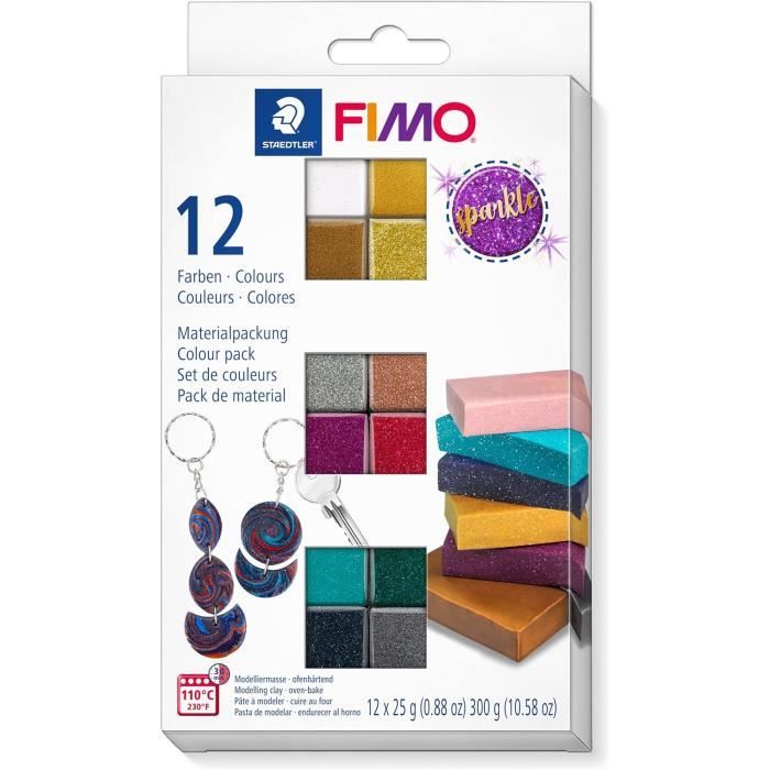 STAEDTLER FIMO Effect - Lot De 12 Demi-Blocs Pâte Polymère Scintillante Et Métallisée - Couleurs Pétillantes Sparkle 8013 C12-4 - Idéal Pour Débutants Et Créations Éclatantes