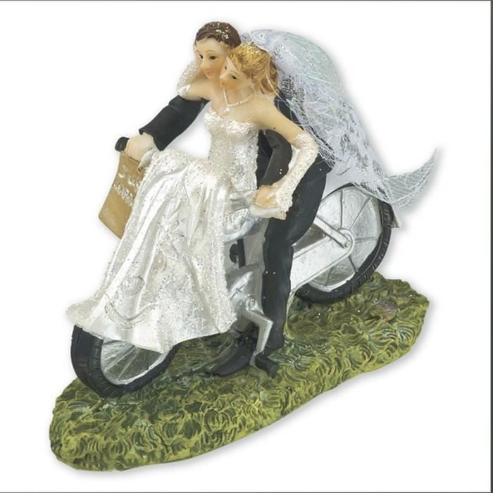Couple De Maries A Velo En Resine Deco Mariage Epouse A L Avant De La Bicyclette 12 5x5x10cm Unique Cdiscount Maison